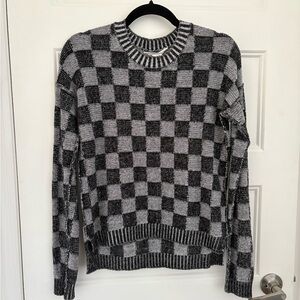 BCBGeneration Black and Gray Checkered Crewneck Sweater